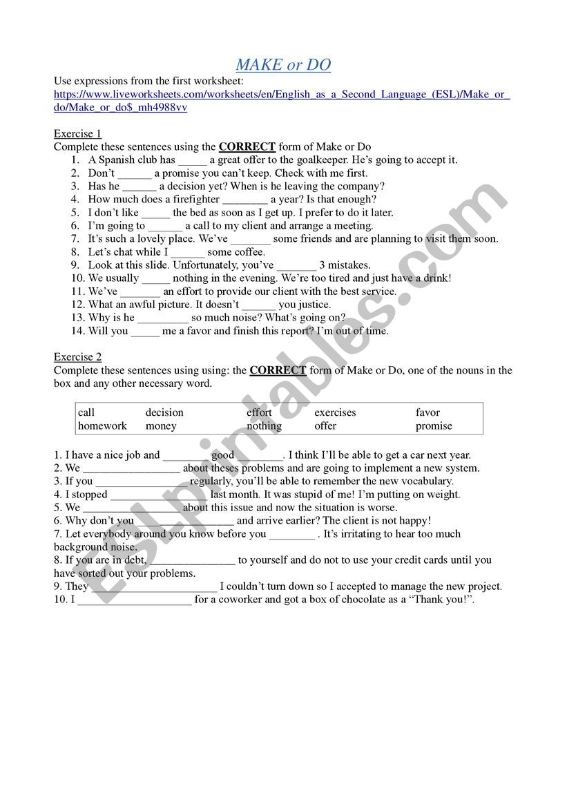 MAKE & DO #1 worksheet