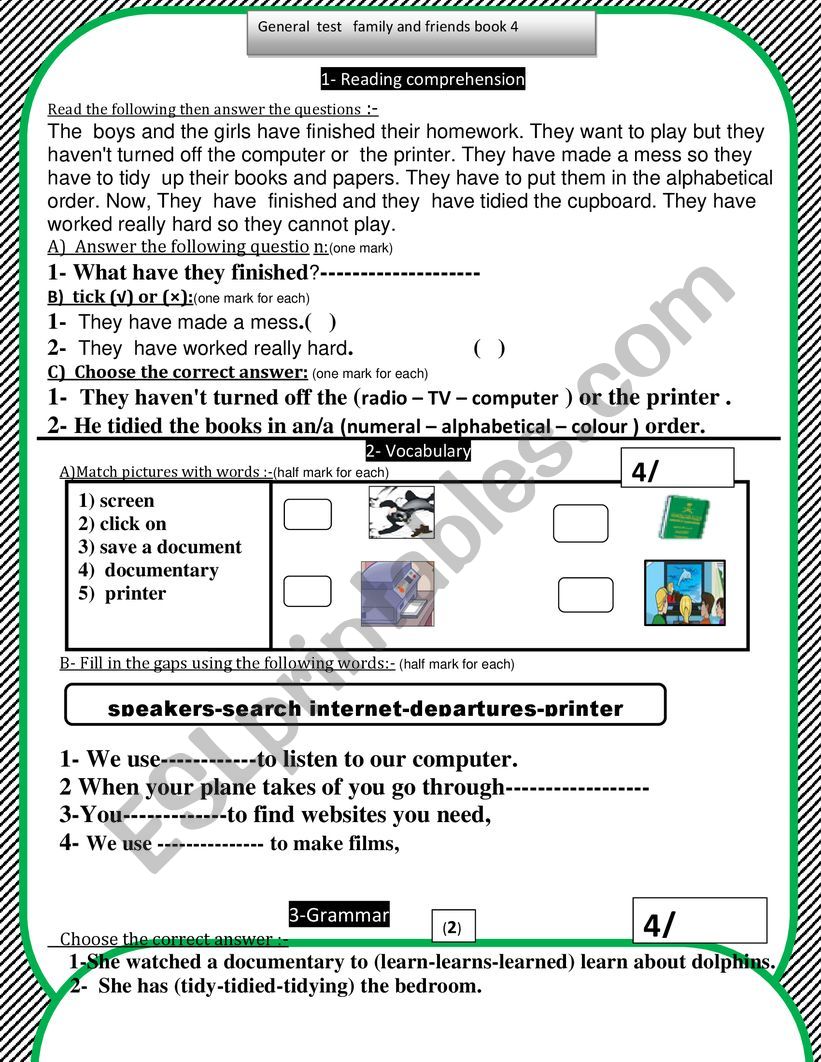 family and friends general tests units 6 book 4