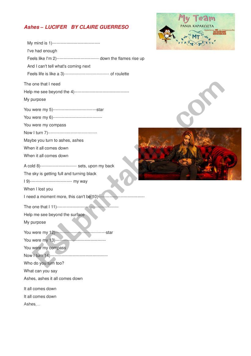 ASHES   SONG  worksheet