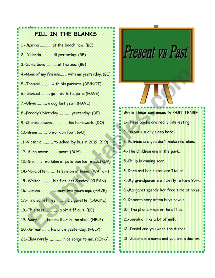 PRESENT vs PAST worksheet