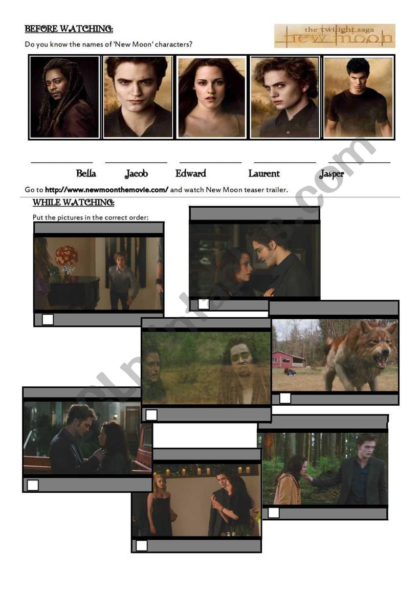 New Moon trailer comprehension and past continuous tense