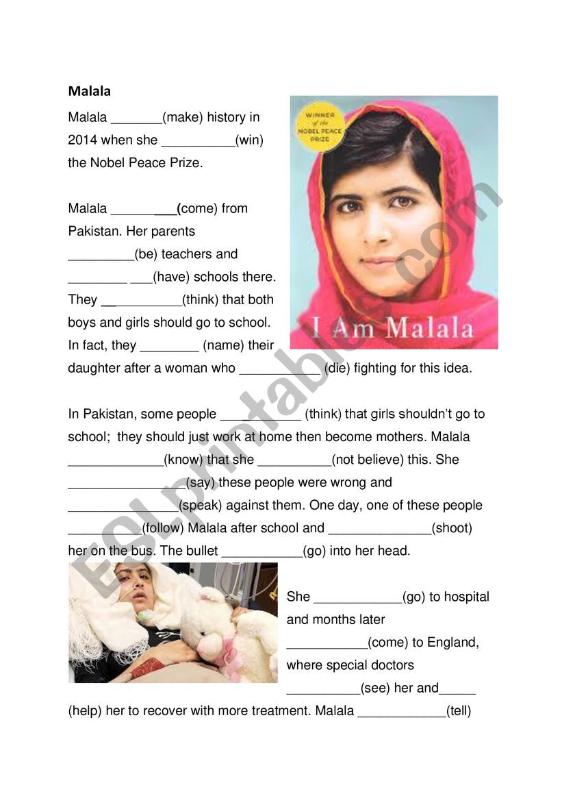 Malala simple past irregular exercise