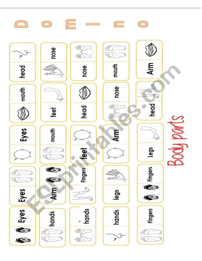 body parts domino  worksheet