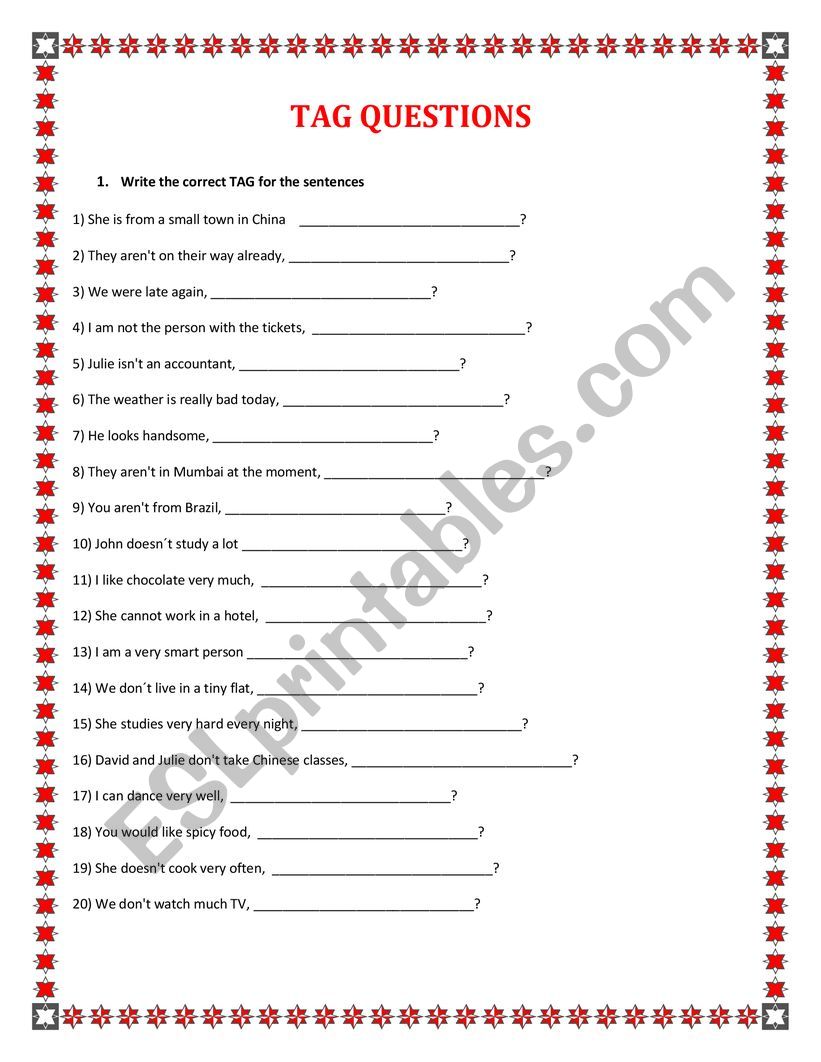 TAG QUESTIONS HIGH SCHOOL GRADERS