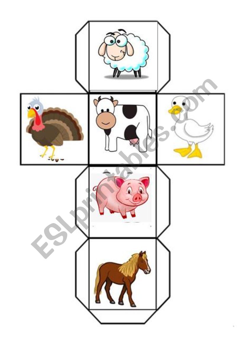 Farm animals dice.  worksheet