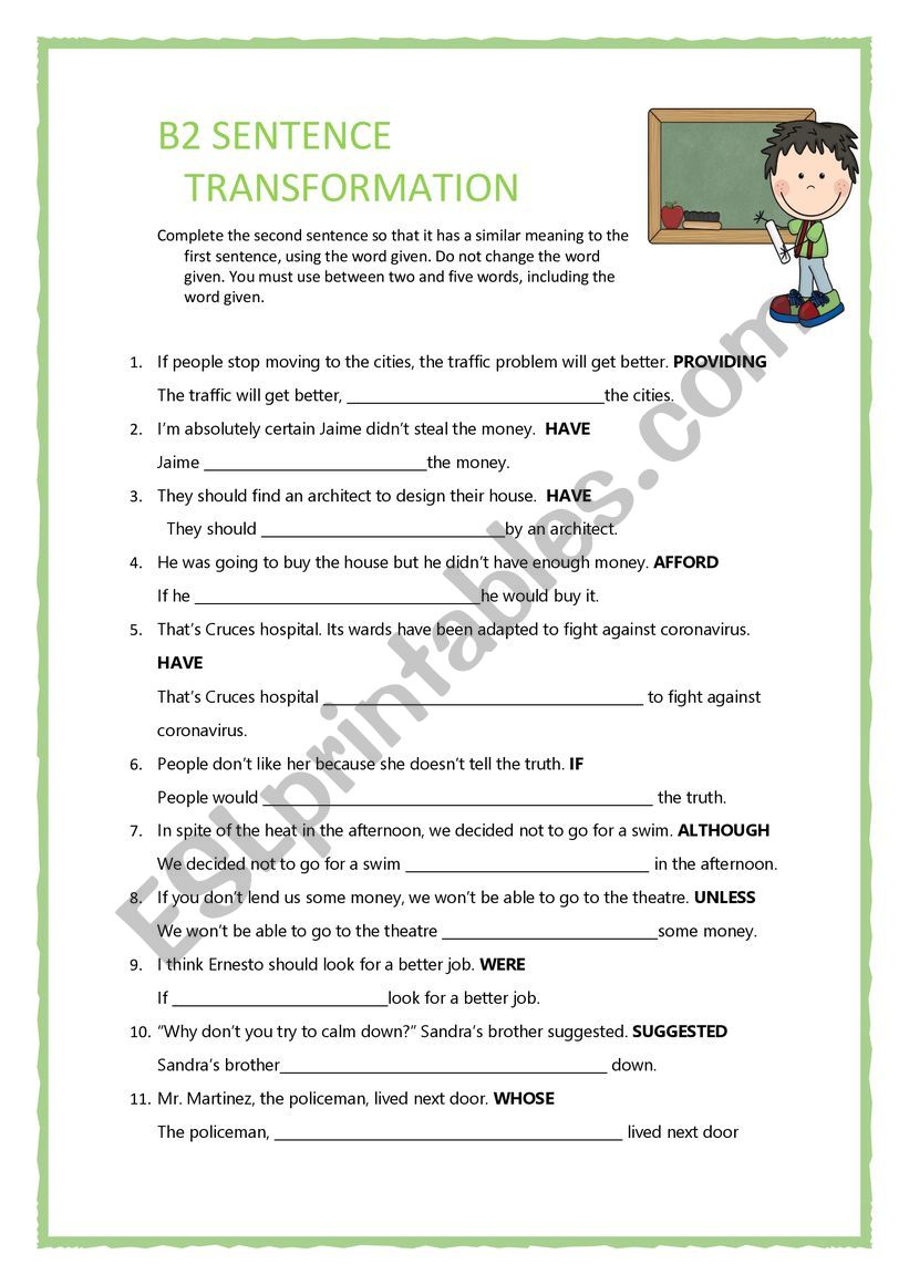 B2 SENTENCE TRANSFORMATION 6 worksheet