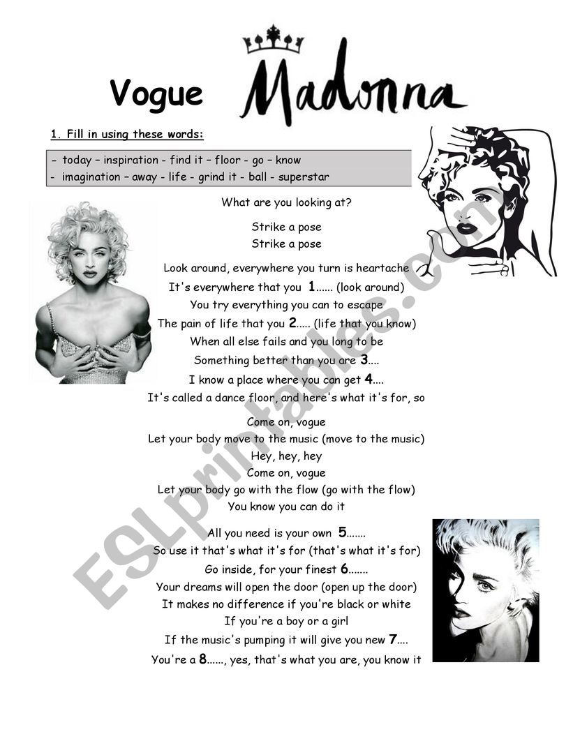 Vogue - Madonna worksheet