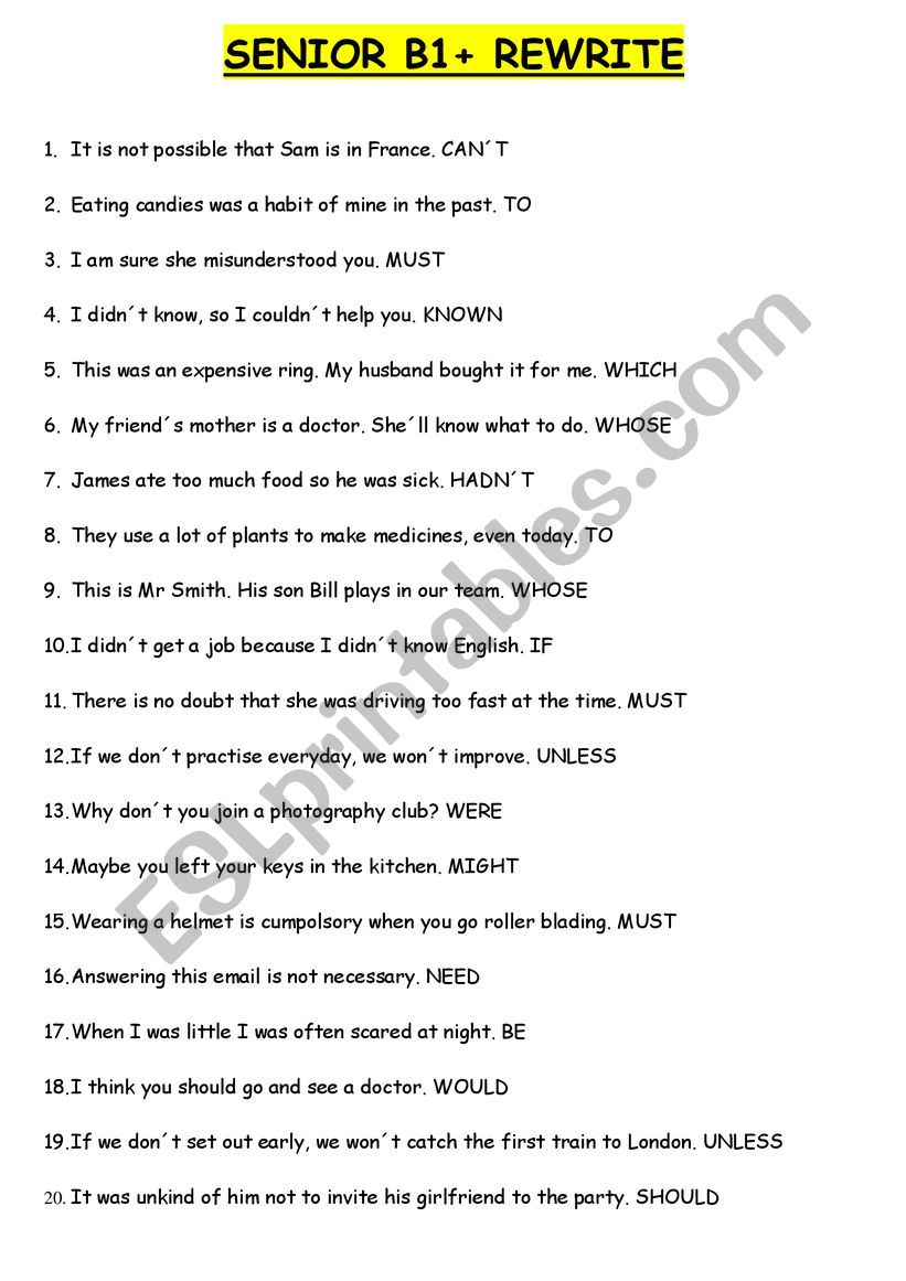 REWRITE B1+ worksheet