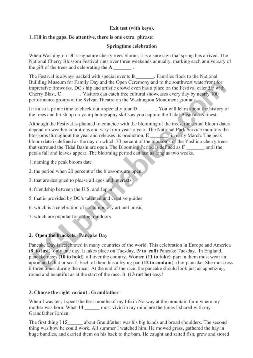 Written Test worksheet