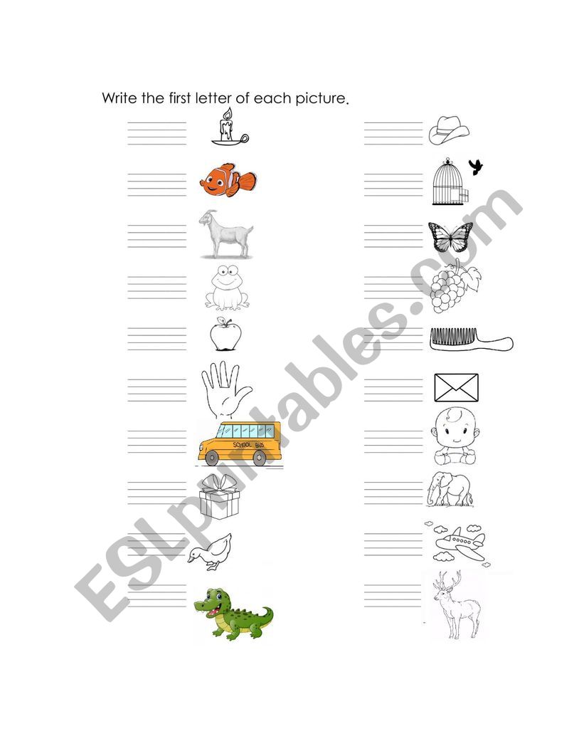 Beginning Sound Aa-Gg worksheet