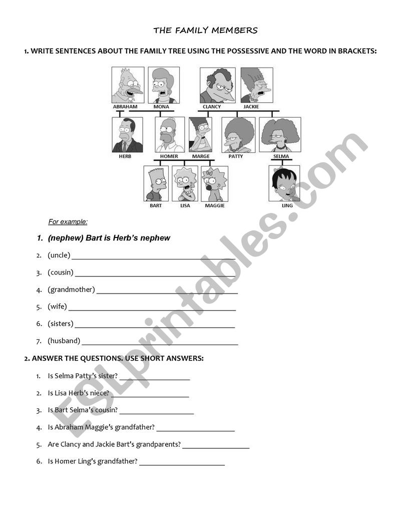 Family members worksheet