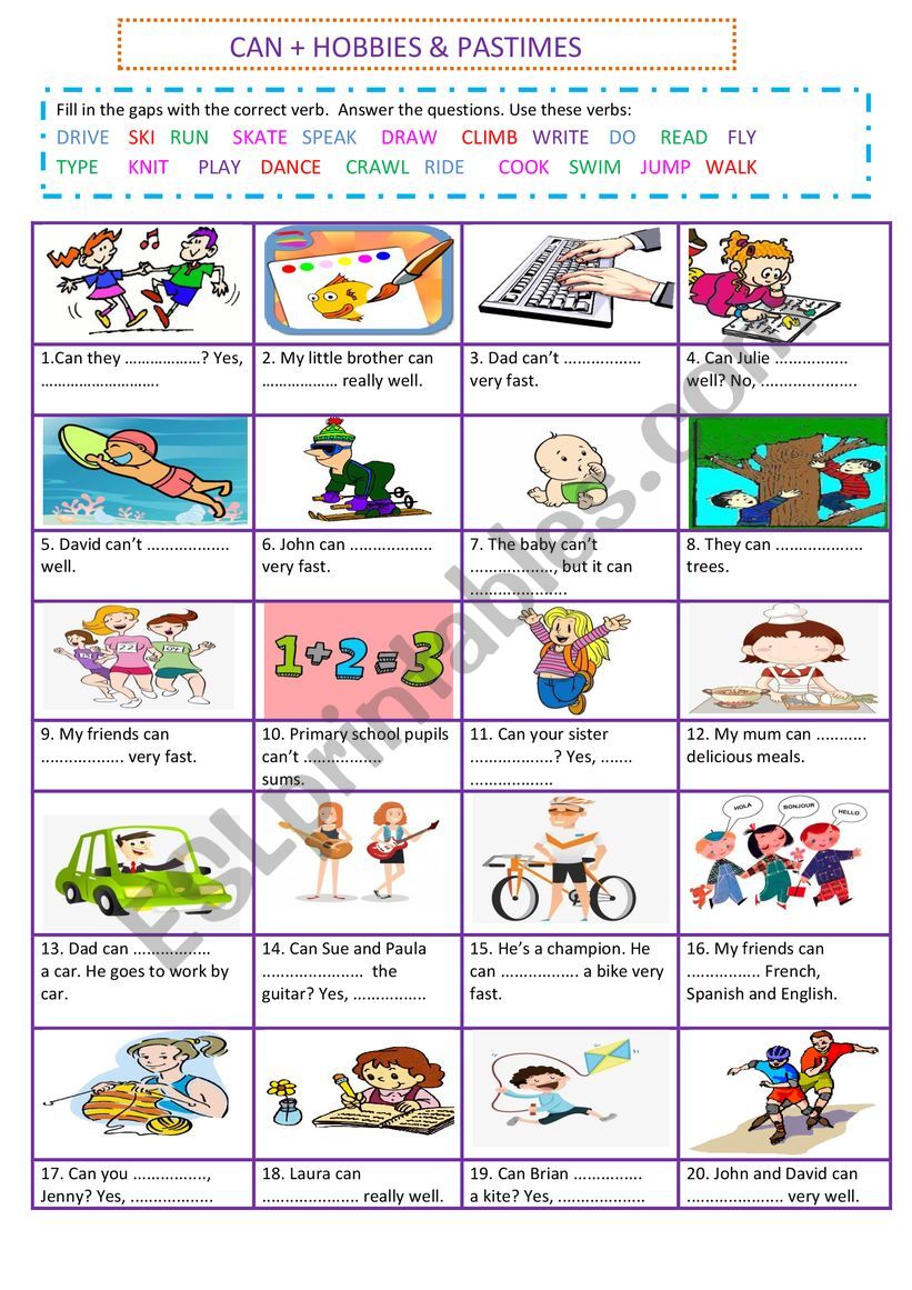 Can+ hobbies and pastimes (key included)