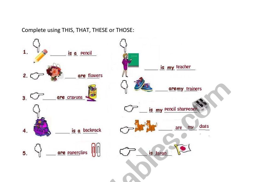 DEMONSTRATIVE PRONOUNS worksheet