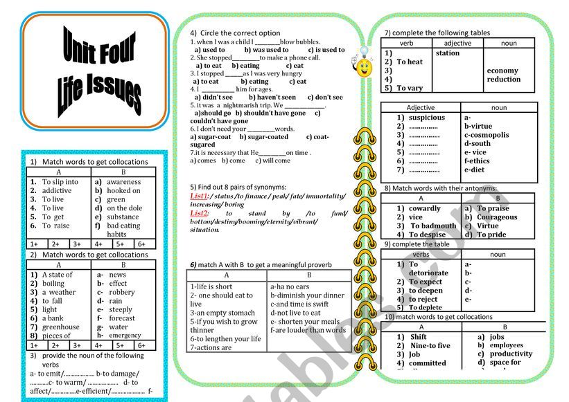 unit four Tunisian bac review worksheet
