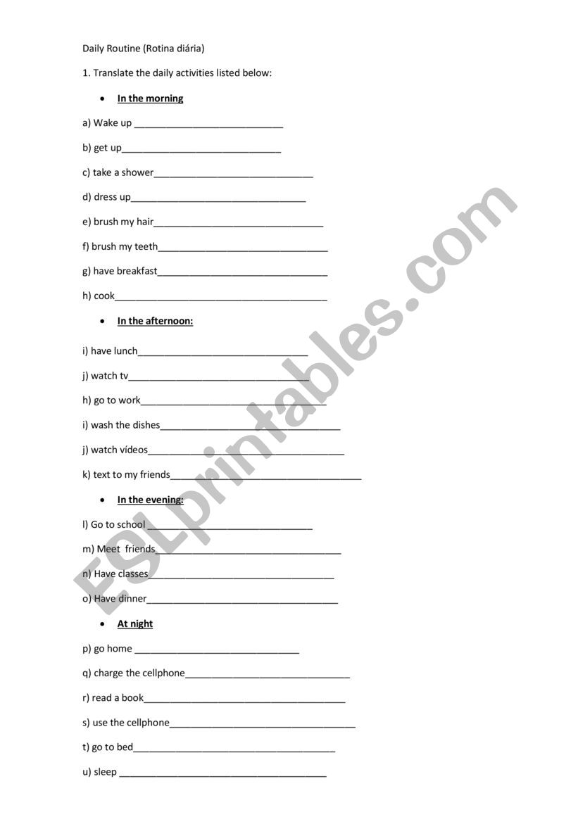 Daily Routine worksheet