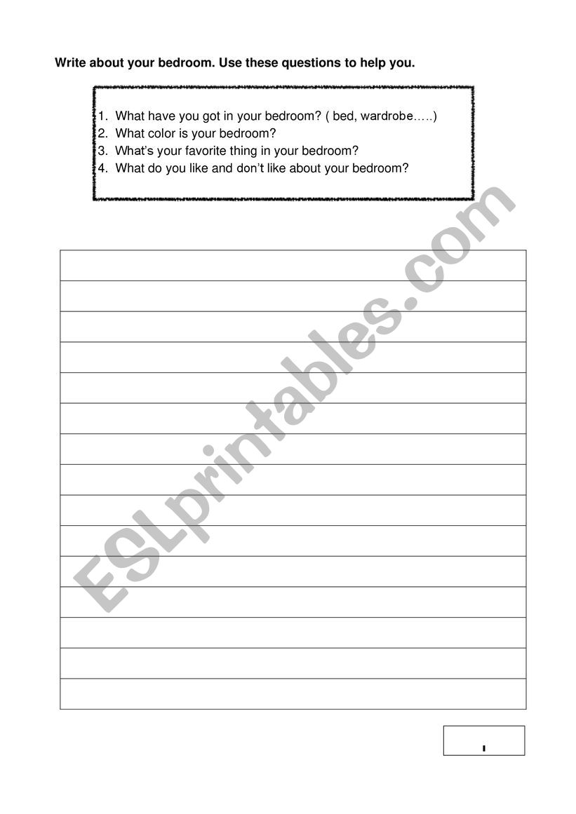 BEDROOM WRITING worksheet