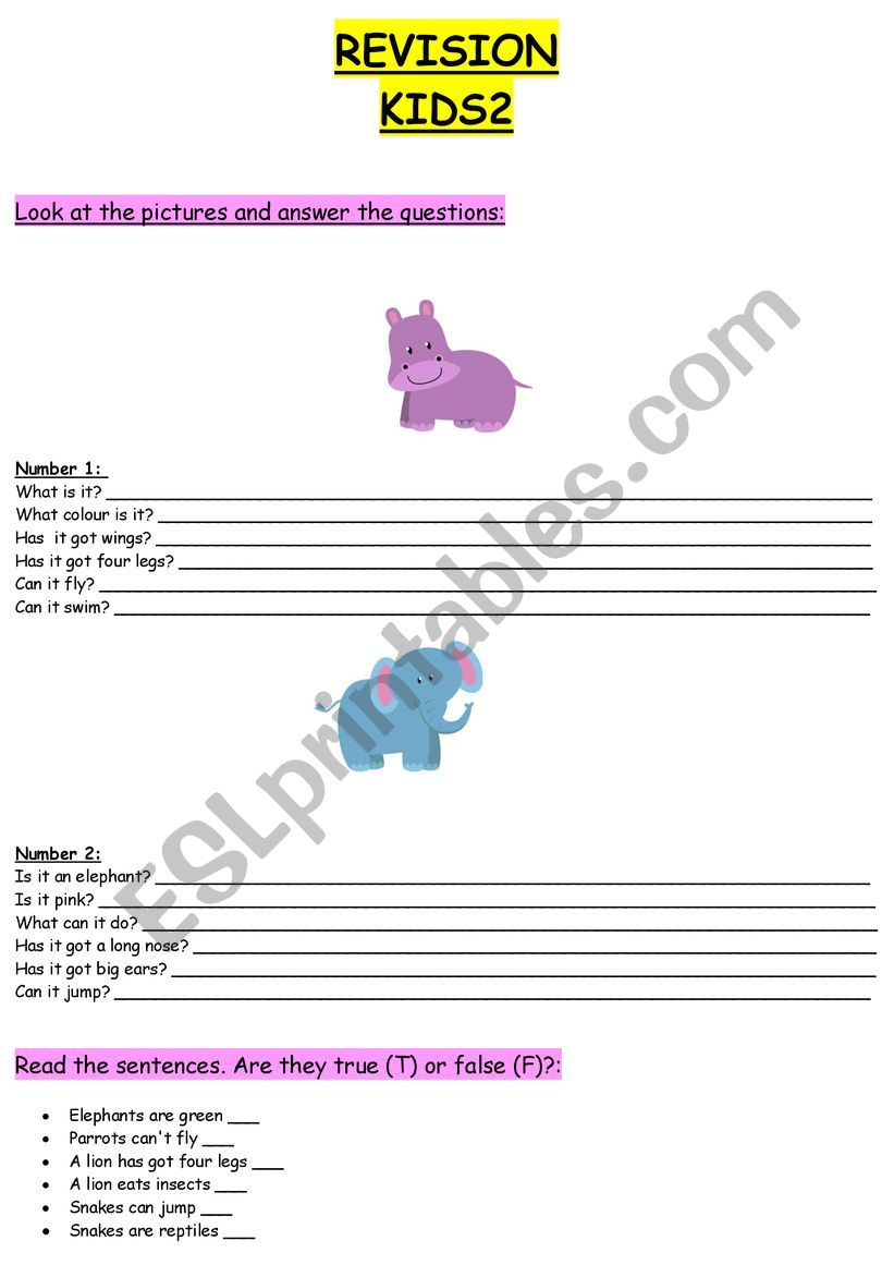 revision KIDS2 worksheet