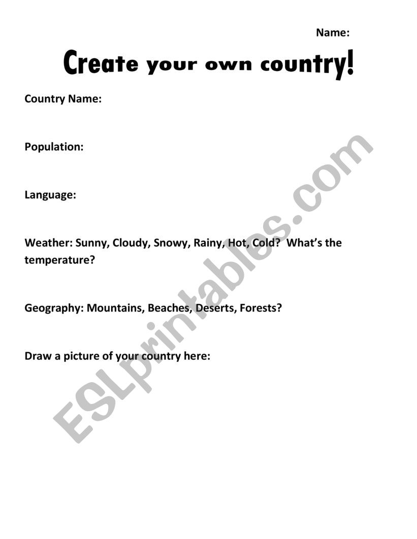 Create your own Country worksheet