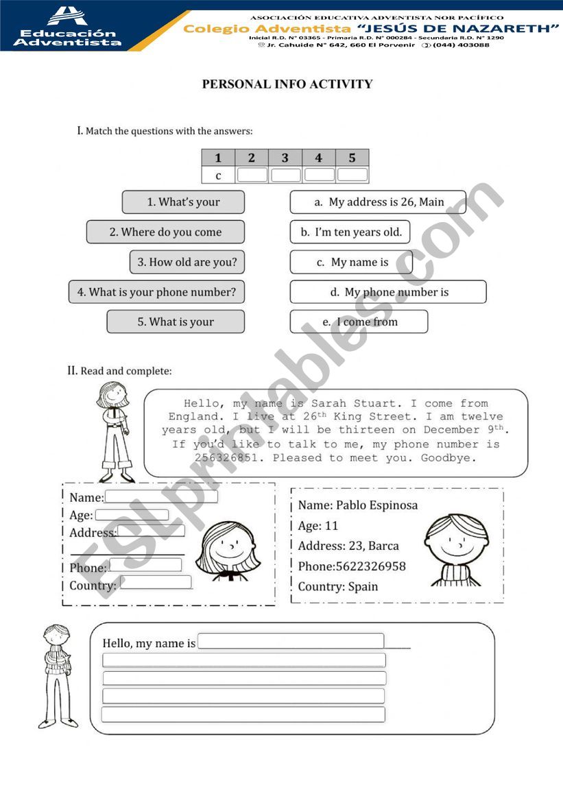 all about me  worksheet