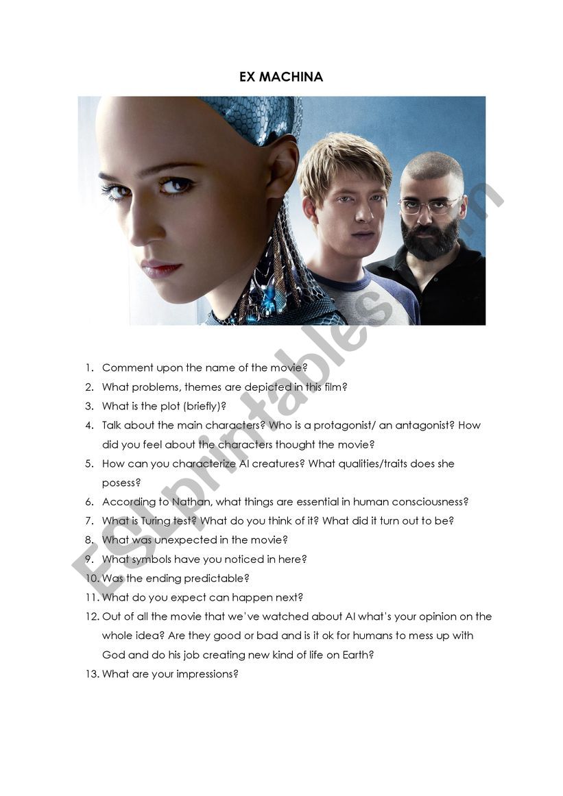 EX MACHINA movie discussion worksheet