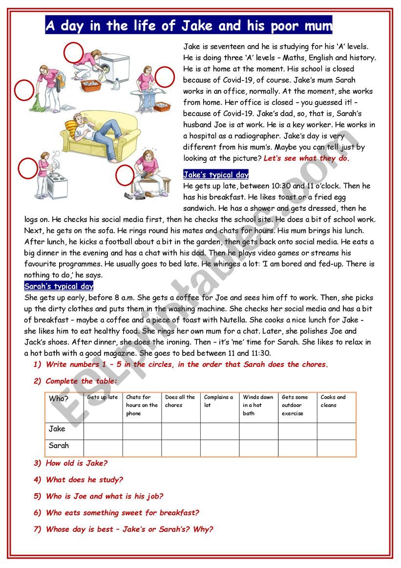 RC: Jake and his poor mum worksheet