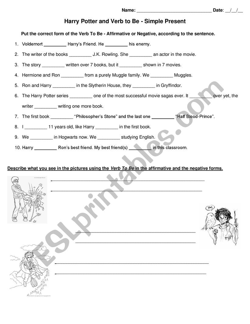 Harry Potter and Verb to Be worksheet