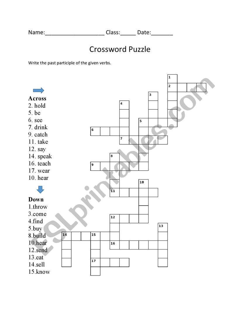 Past Participle Crossword worksheet