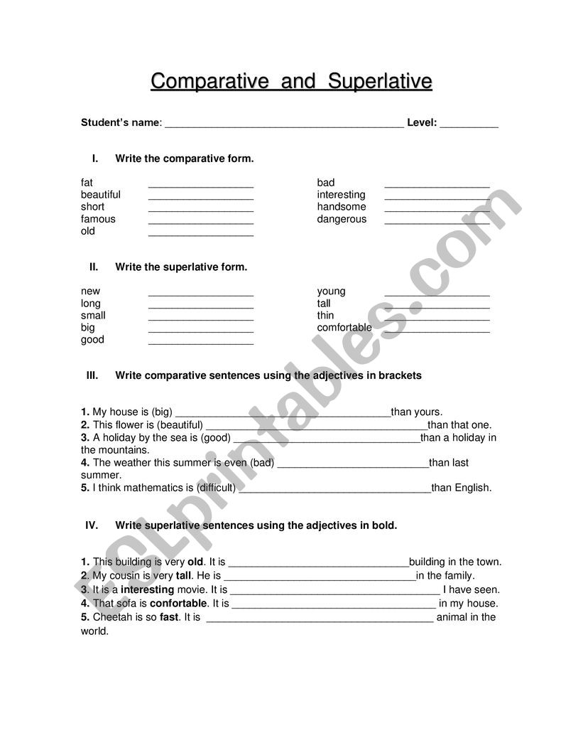 comparative and superlative  worksheet