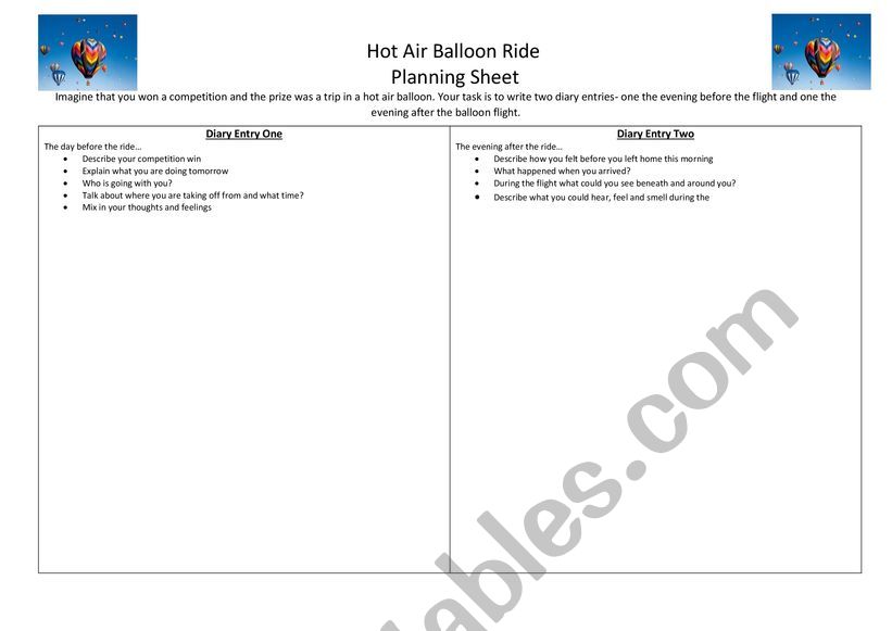 Hot Air Balloon Writing Assessment Stimulus 