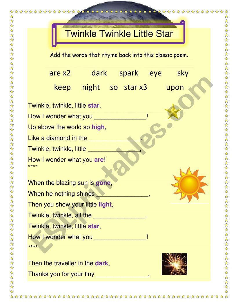 Twinkle Twinkle Little Star - Rhyming Words