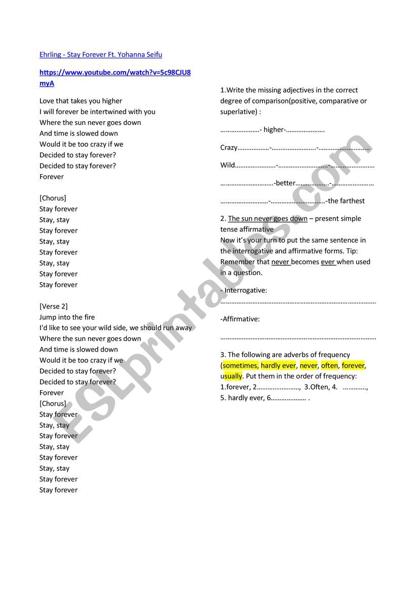 ehrling stay forever worksheet