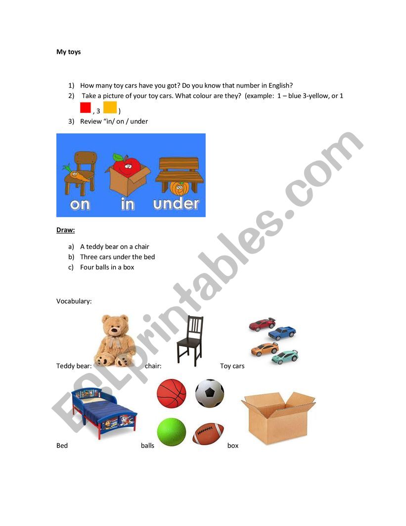 toys and prepositions worksheet
