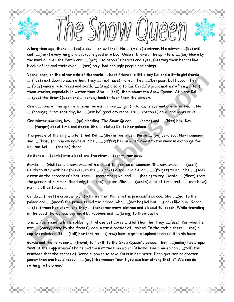 The Snow Queen - past simple worksheet