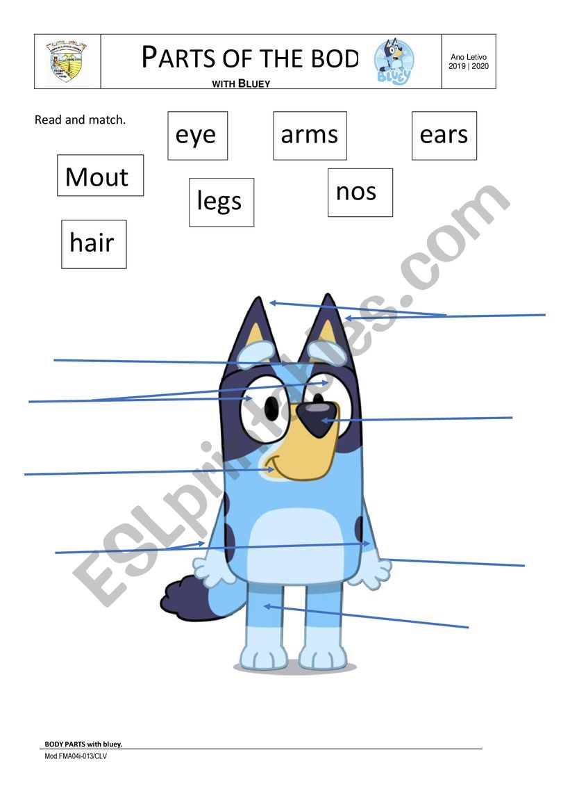 Parts of the Body with Bluey worksheet