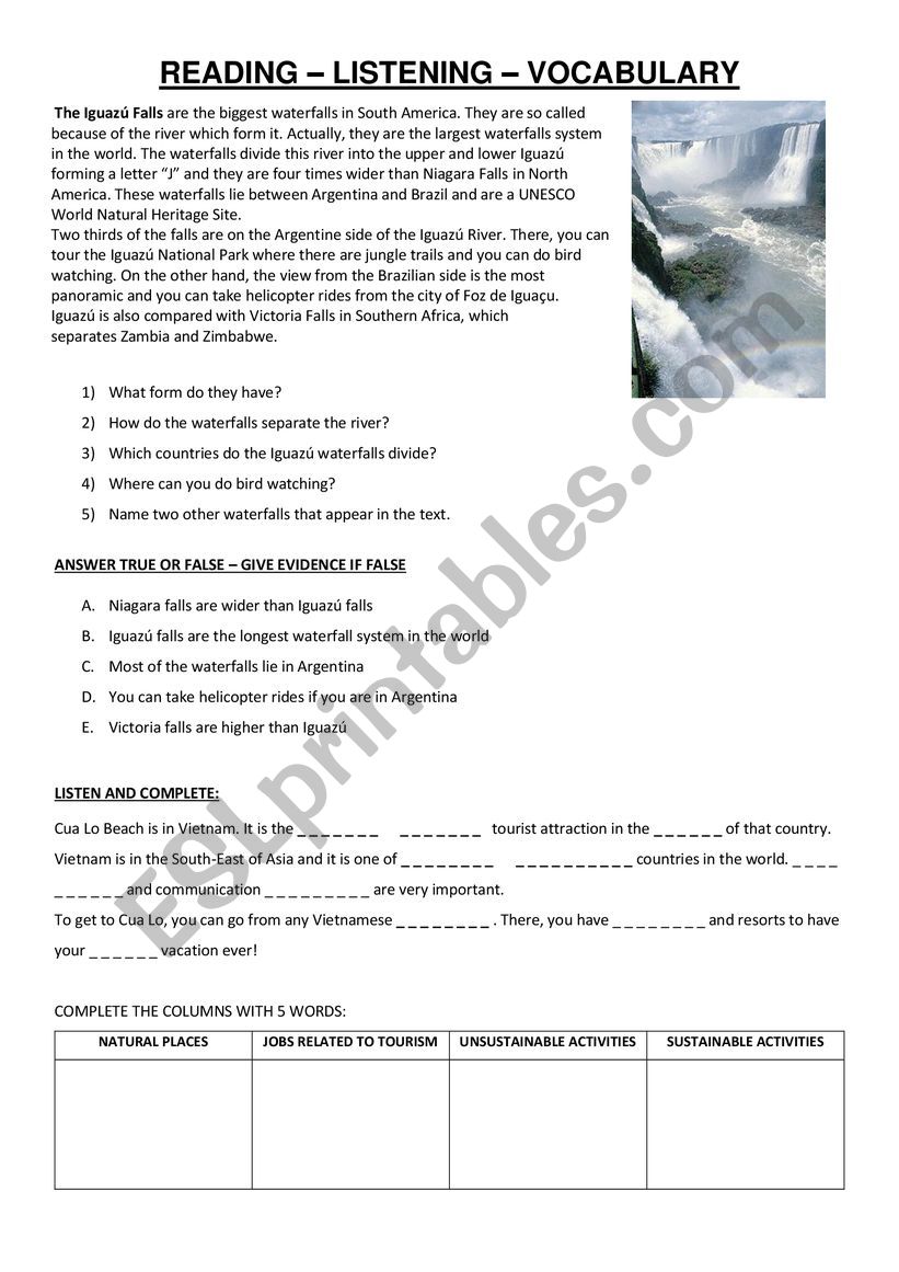 IGUAZÃš WATERFALLS worksheet