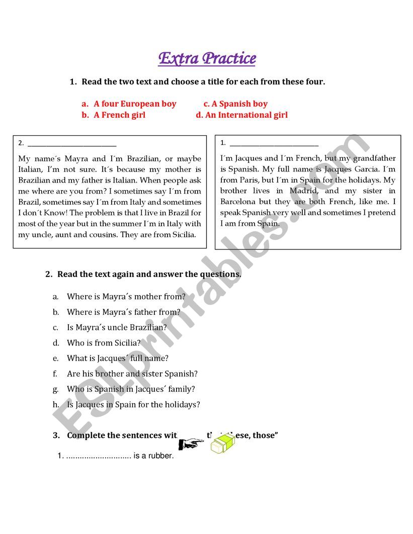 Extra Practice worksheet