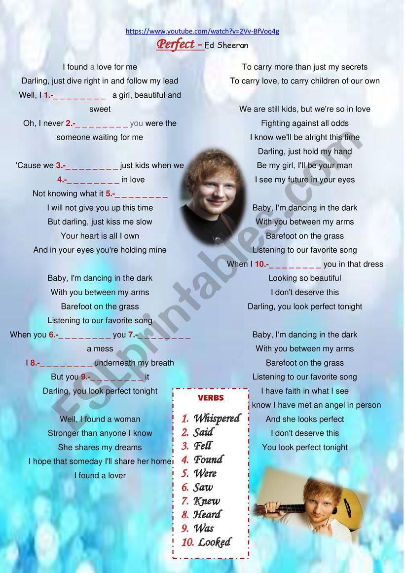 Perfect - Ed Sheeran worksheet