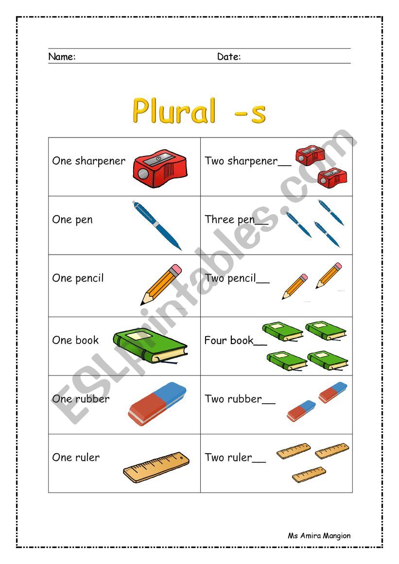 Plural s ESL Worksheet By Amira29