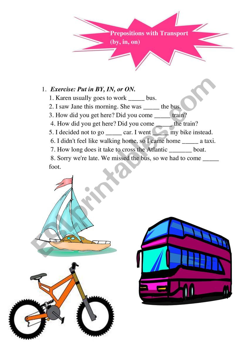 Prepositions for transport worksheet