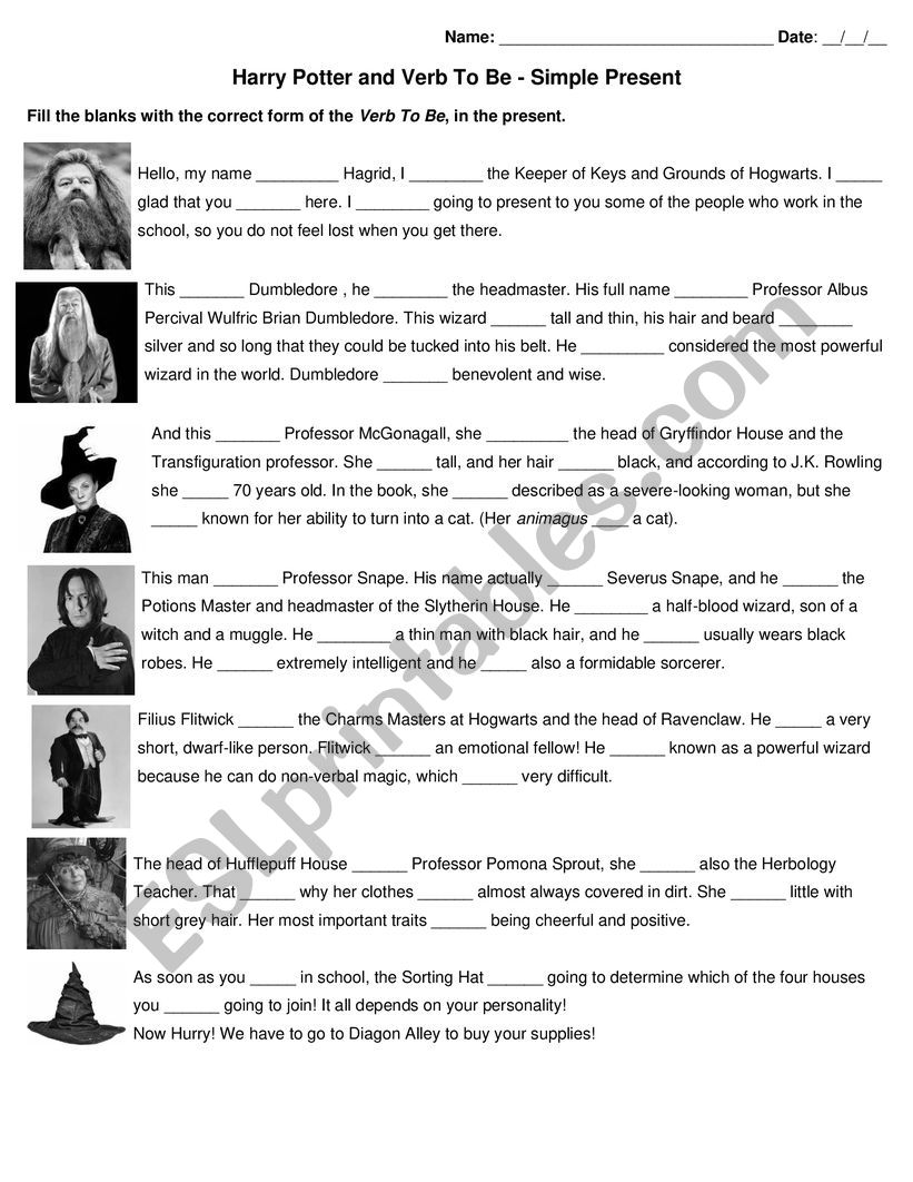 Harry Potter Characters and the Verb to Be