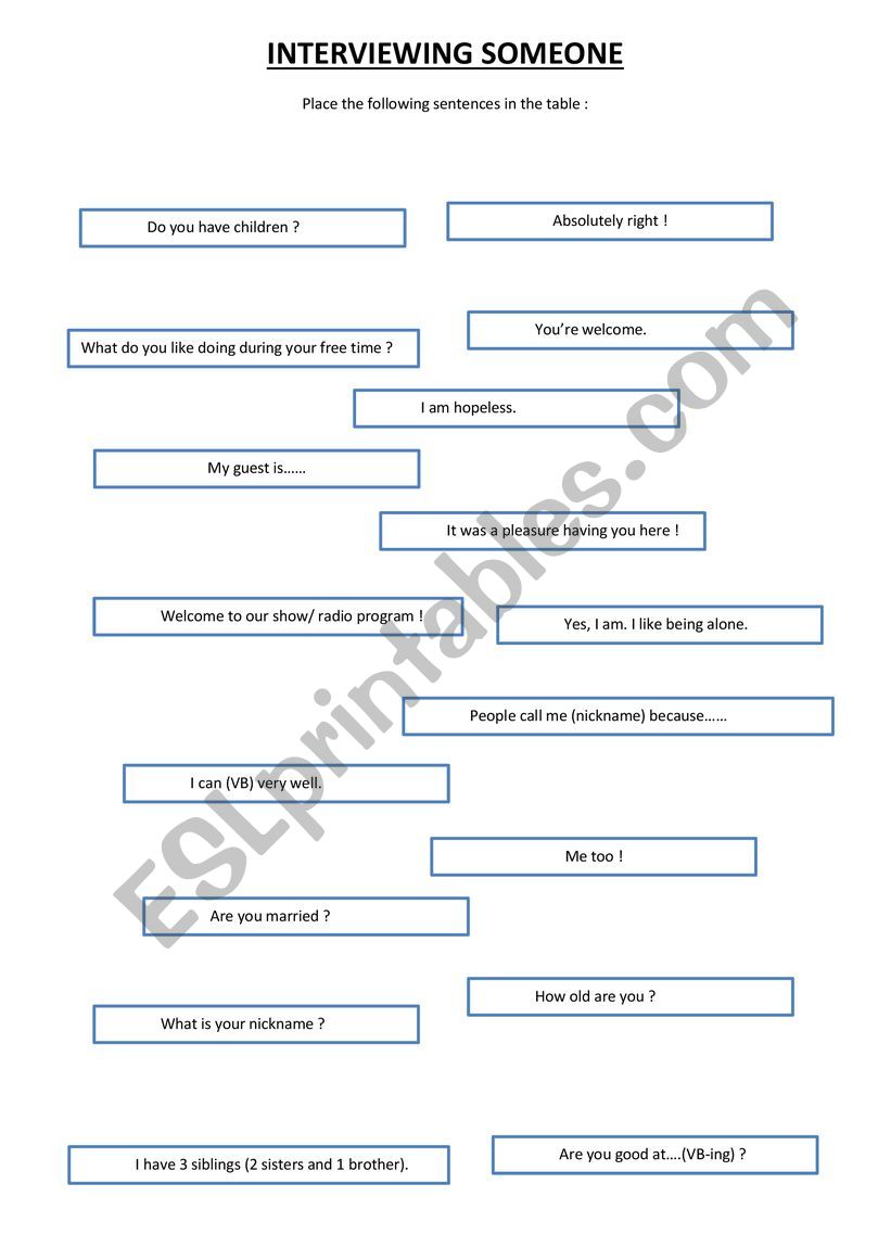 Interviewing someone (+KEY) worksheet