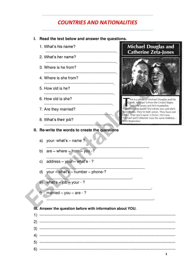 COUNTRIES & NATIONALITIES worksheet