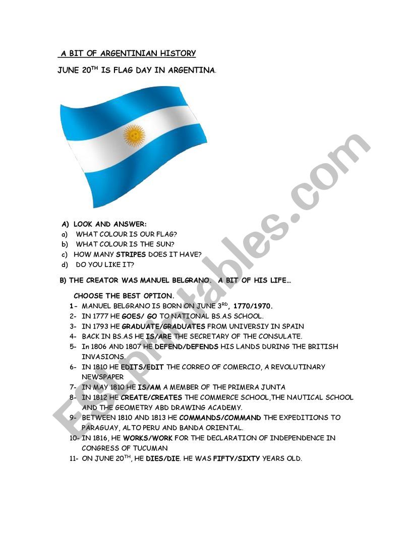  A BIT OF ARGENTINIAN HISTORY worksheet