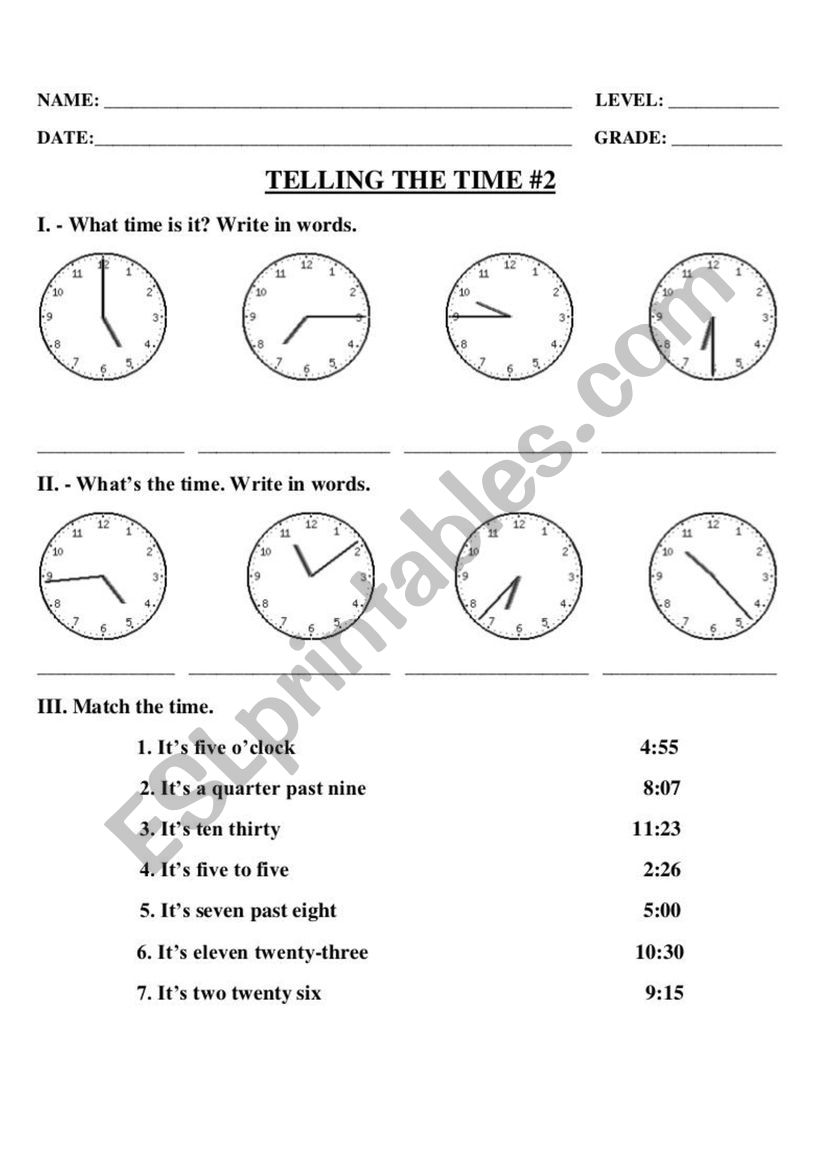 Telling the Time worksheet