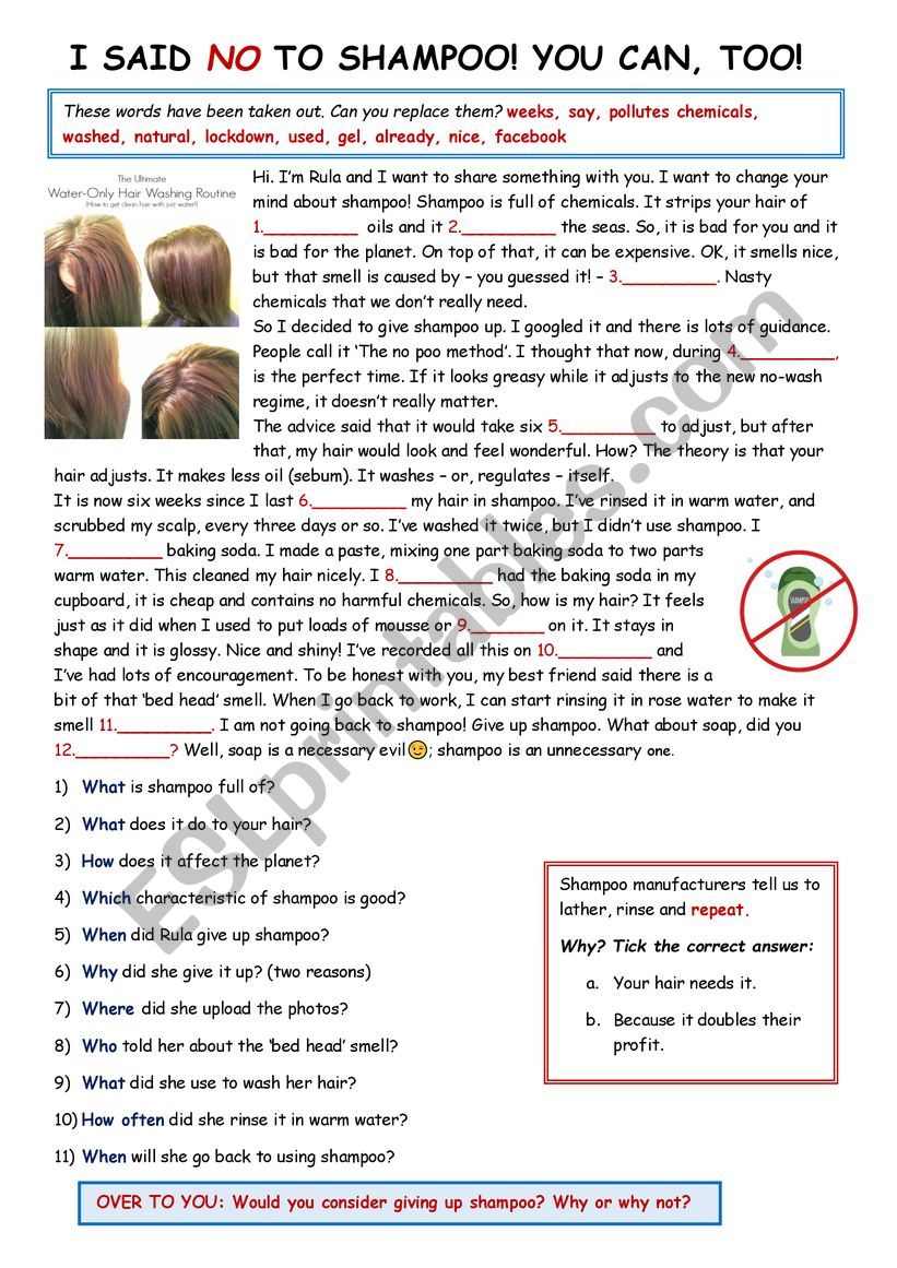 I said NO to shampoo.  worksheet