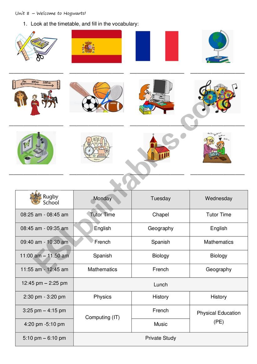 Timetable activities worksheet