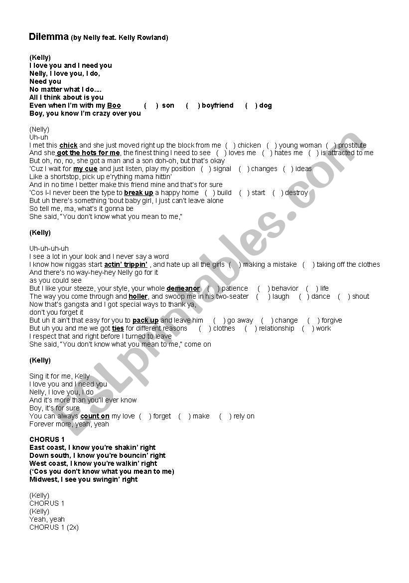 Song - Dilemma worksheet