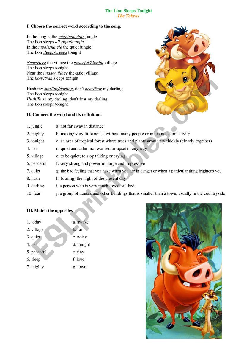 Lion Sleeps Tonight (The Lion King) activities