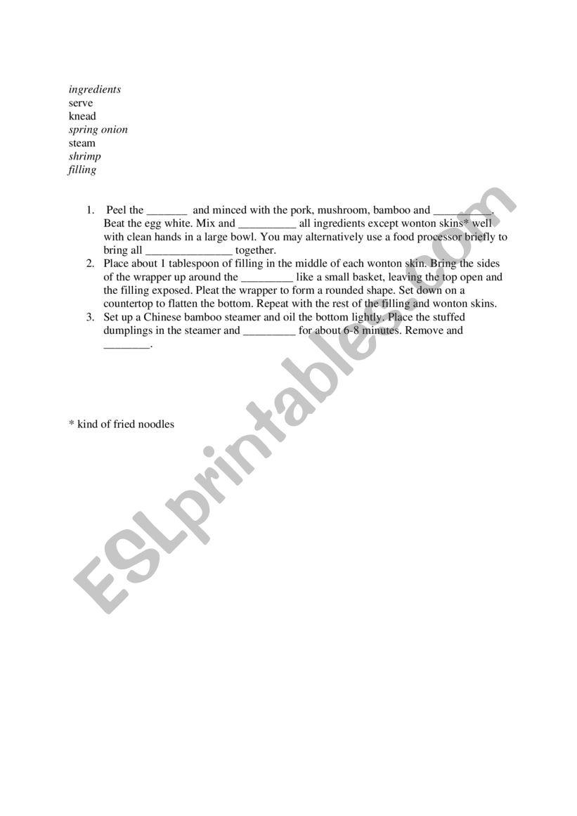 recipe handout worksheet