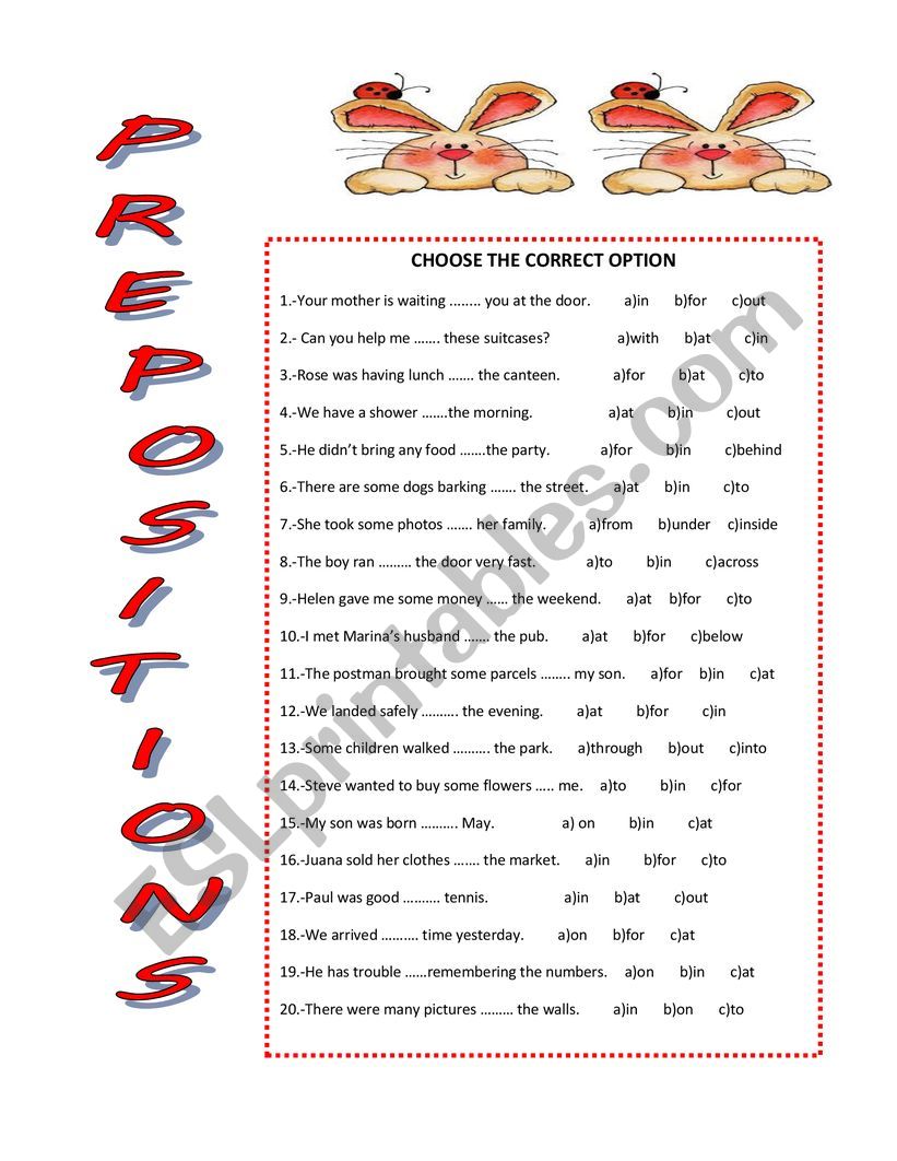 PREPOSITIONS worksheet